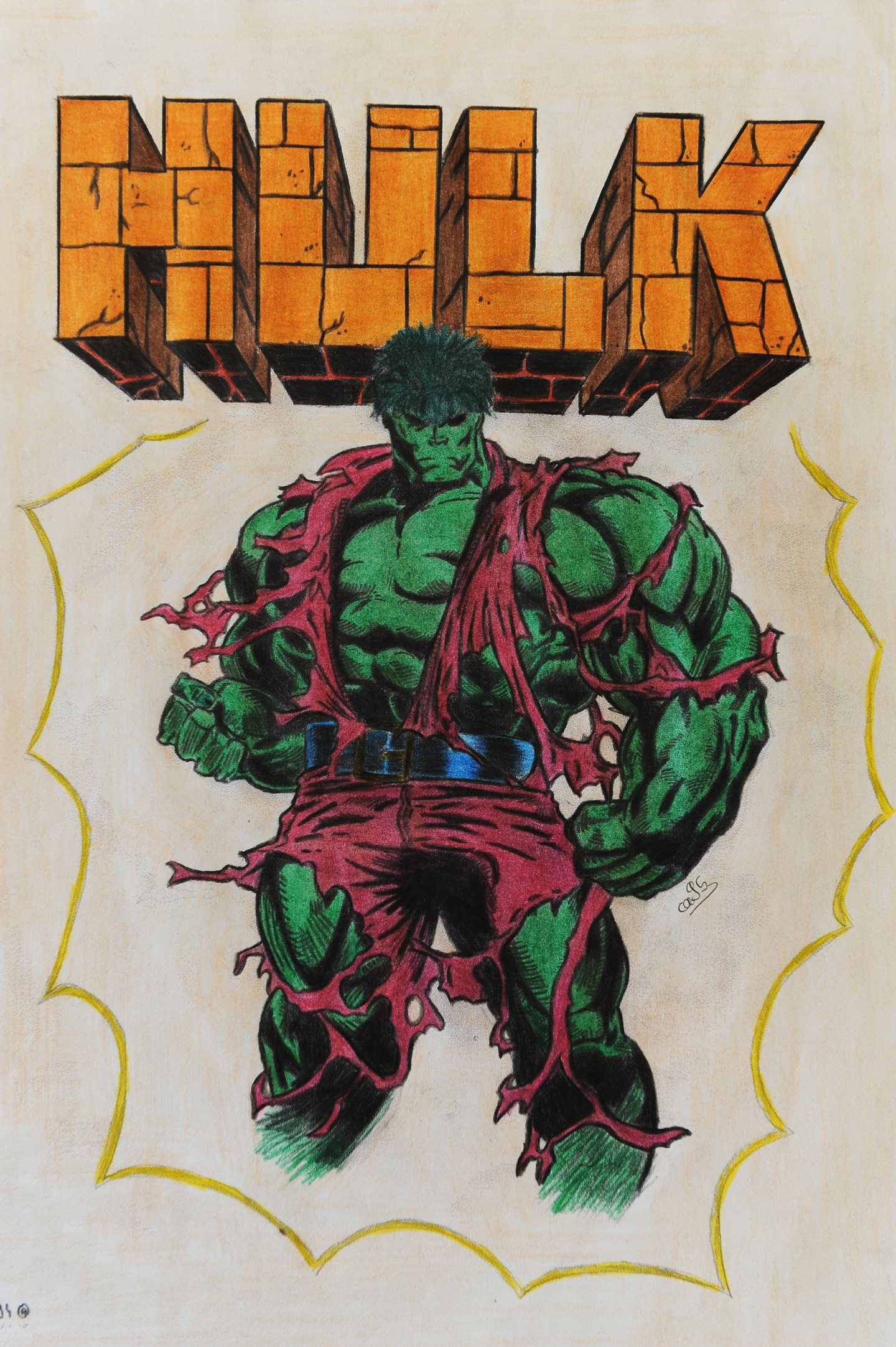 Un dessin couleur de Hulk des Marvel Comics